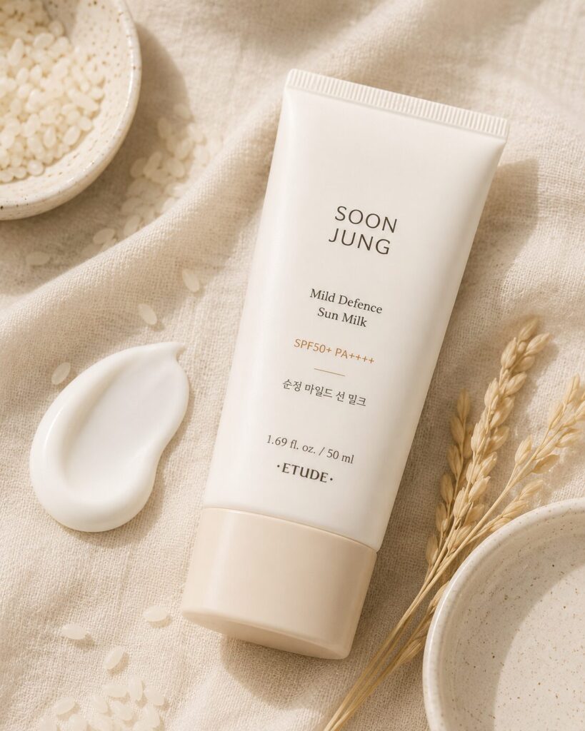 Moisturizing Korean sunscreen with creamy texture for dry skin