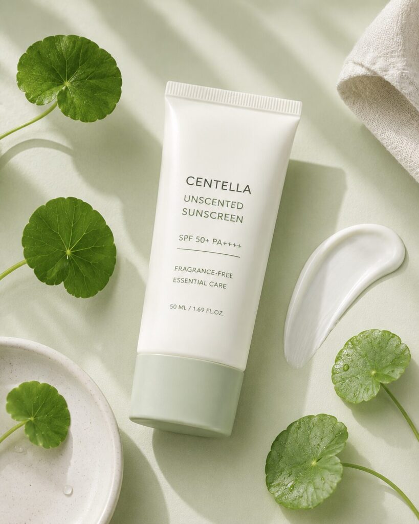Fragrance-free centella Korean sunscreen for sensitive and reactive skin