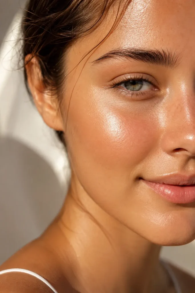 Close-up of glowing skin showing benefits of vitamin C serum