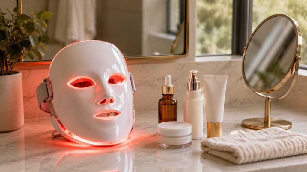 LED face mask as part of a long-term at-home skincare routine