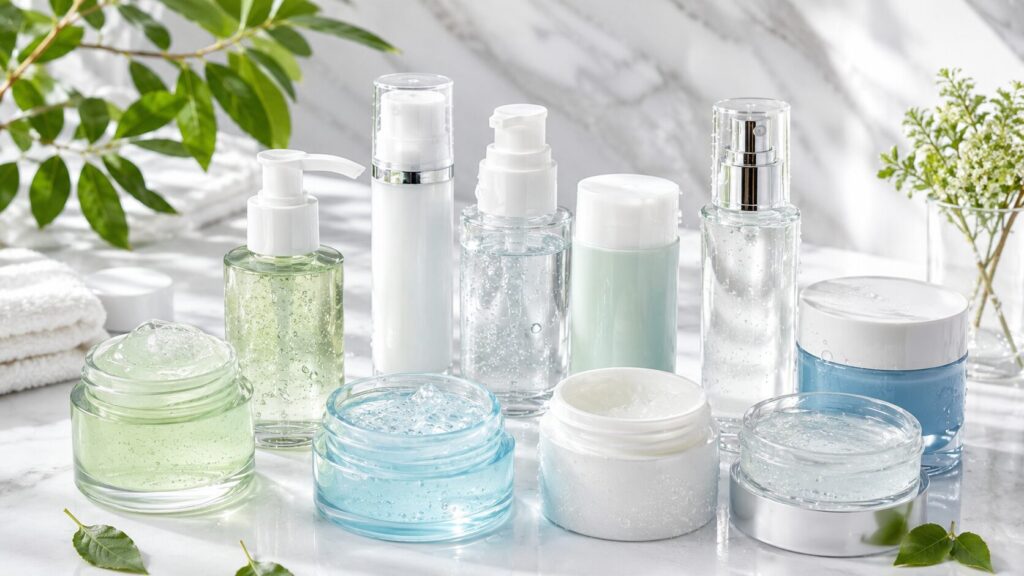 Collection of lightweight gel and lotion moisturizers for oily and combination skin