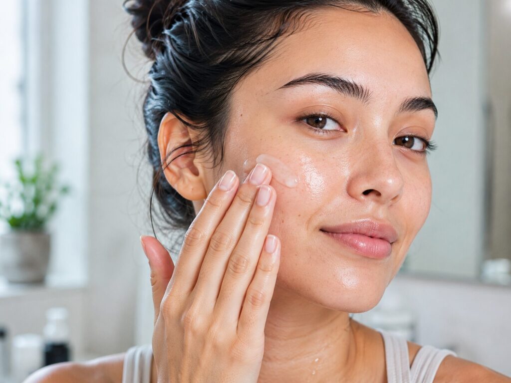 How to apply a pea-sized amount of lightweight moisturizer on oily skin