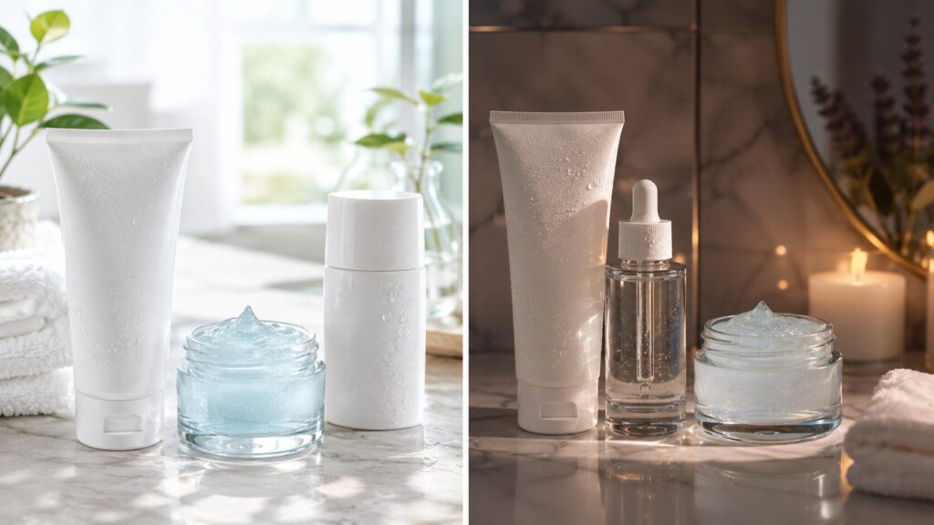 Morning and night skincare routine for oily skin with lightweight moisturizer