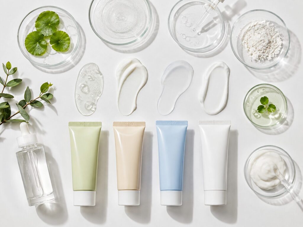 Different textures of Korean sunscreen formulas